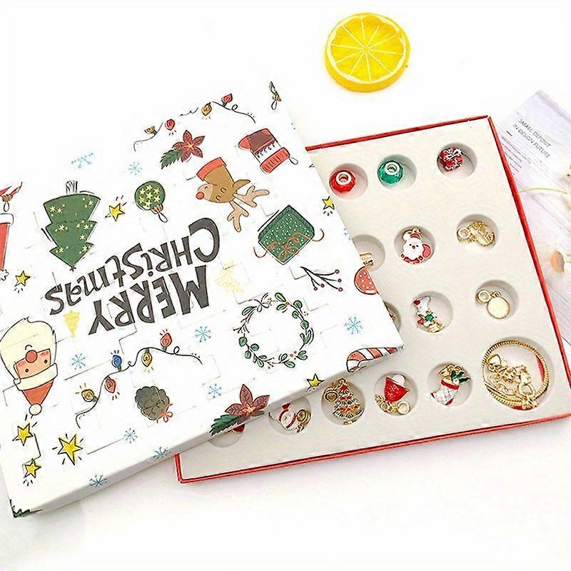 Minglan 24 τεμάχια DIY βραχιόλι κολιέ με χριστουγεννιάτικο θέμα, στολίδια, χάντρες, κουτί δώρου έκπληξη, αντίστροφη μέτρηση, ημερολόγιο Advent, κουτί τυφλού κοσμήματος, είδη κατασκευής κοσμημάτων