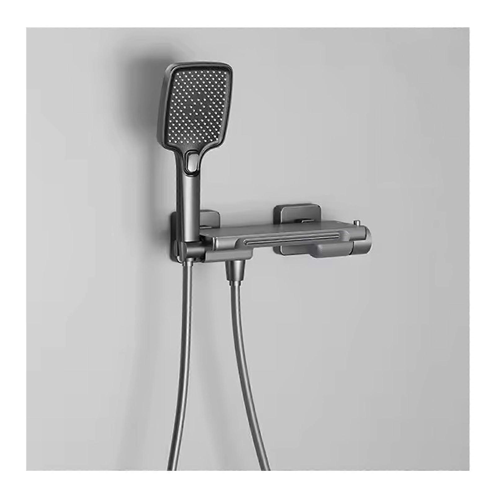 Wall Mount Bathtub Faucet Gun Gray Handheld Spray 2Function Waterfall Tub Filler SingleHandle Mixer Tap
