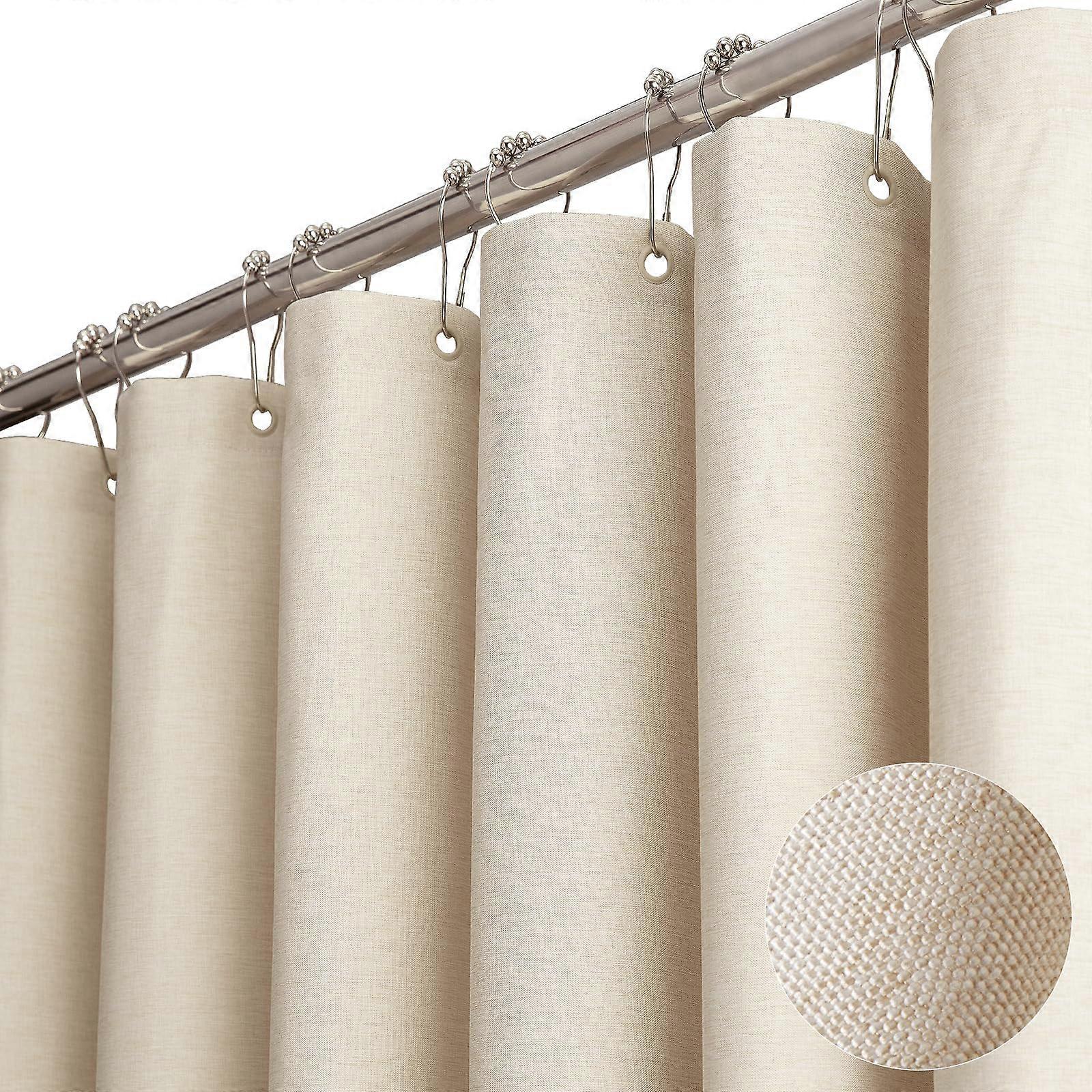 Cream Shower Curtain Mildew Resistant Linen With Waterproof Polyester Backing, 182x182 cm Beige Weighted Hem 12 Hooks