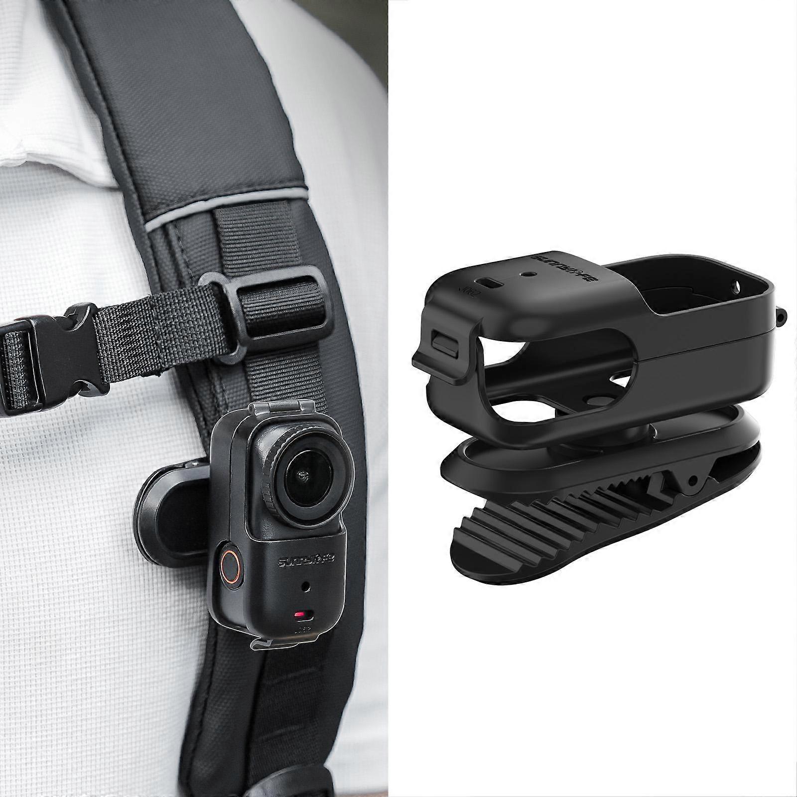 For DJI Osmo Nano Sunnylife Backpack Clip Action Camera Clamp 360 Degree Rotation Vertical-Horizontal Mount (Black)
