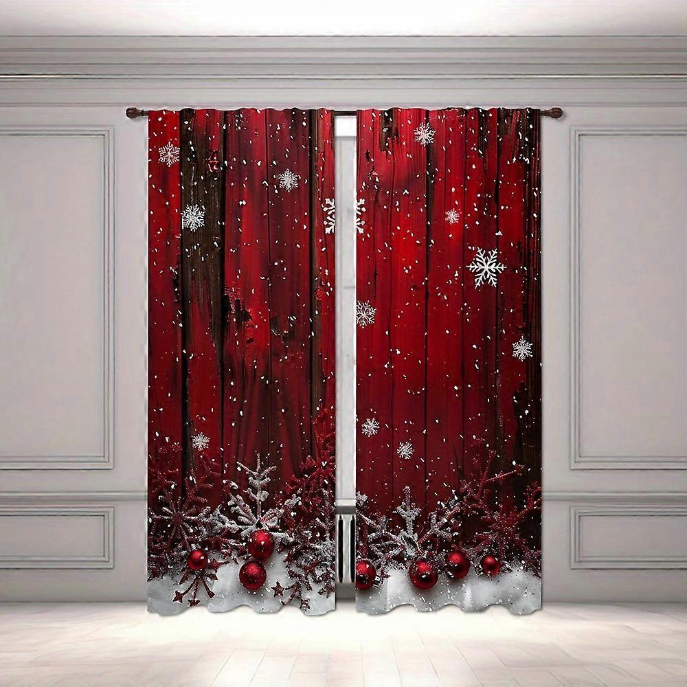 Red Christmas snowflake and pine branch design - printed curtains, home decoration, room decoration