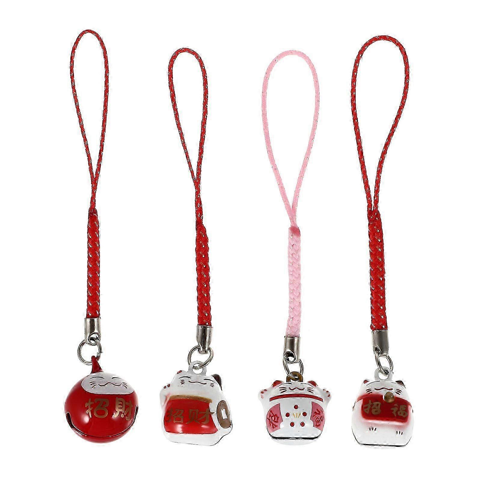 4Pcs Fortune Cat Keychain Key Ring Ornaments Fortune Cat Design Hanging Ornaments (Random Style)