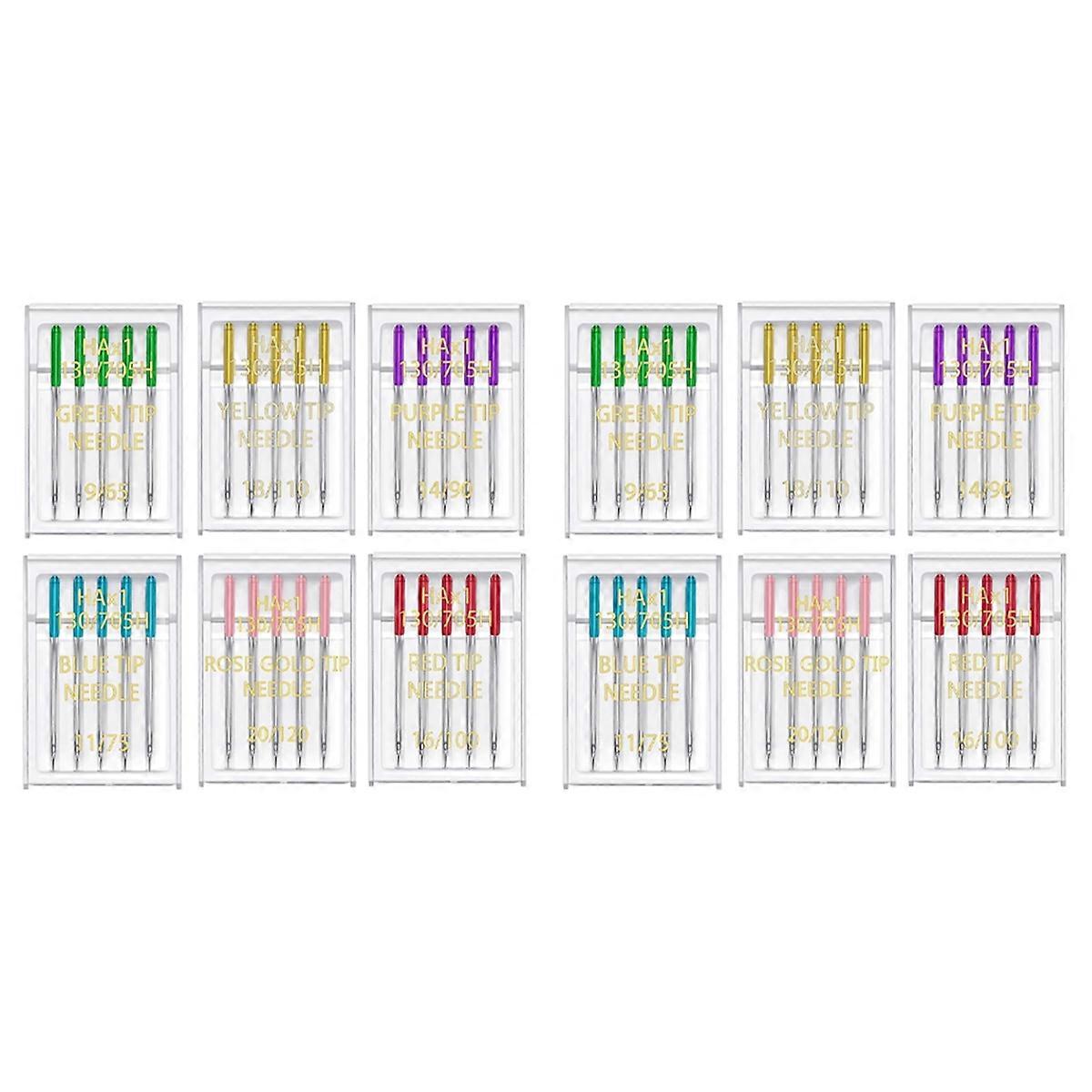 Aiguilles pour machine à coudre, 6 tailles, pointe standard, tige plate, 60 pièces