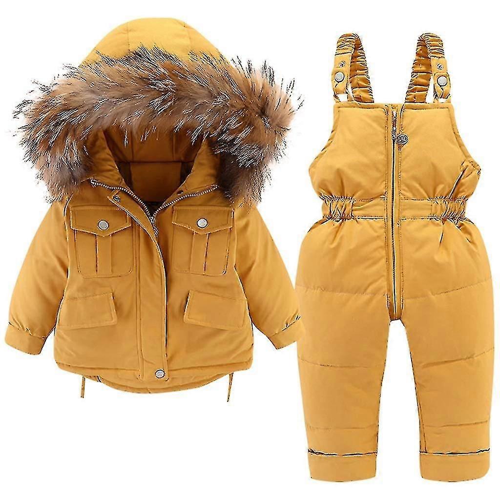 Babydunjacka och dunbyxor 2 st, vinterjacka med huva för flickor och pojkar, skiddräkter för barn
