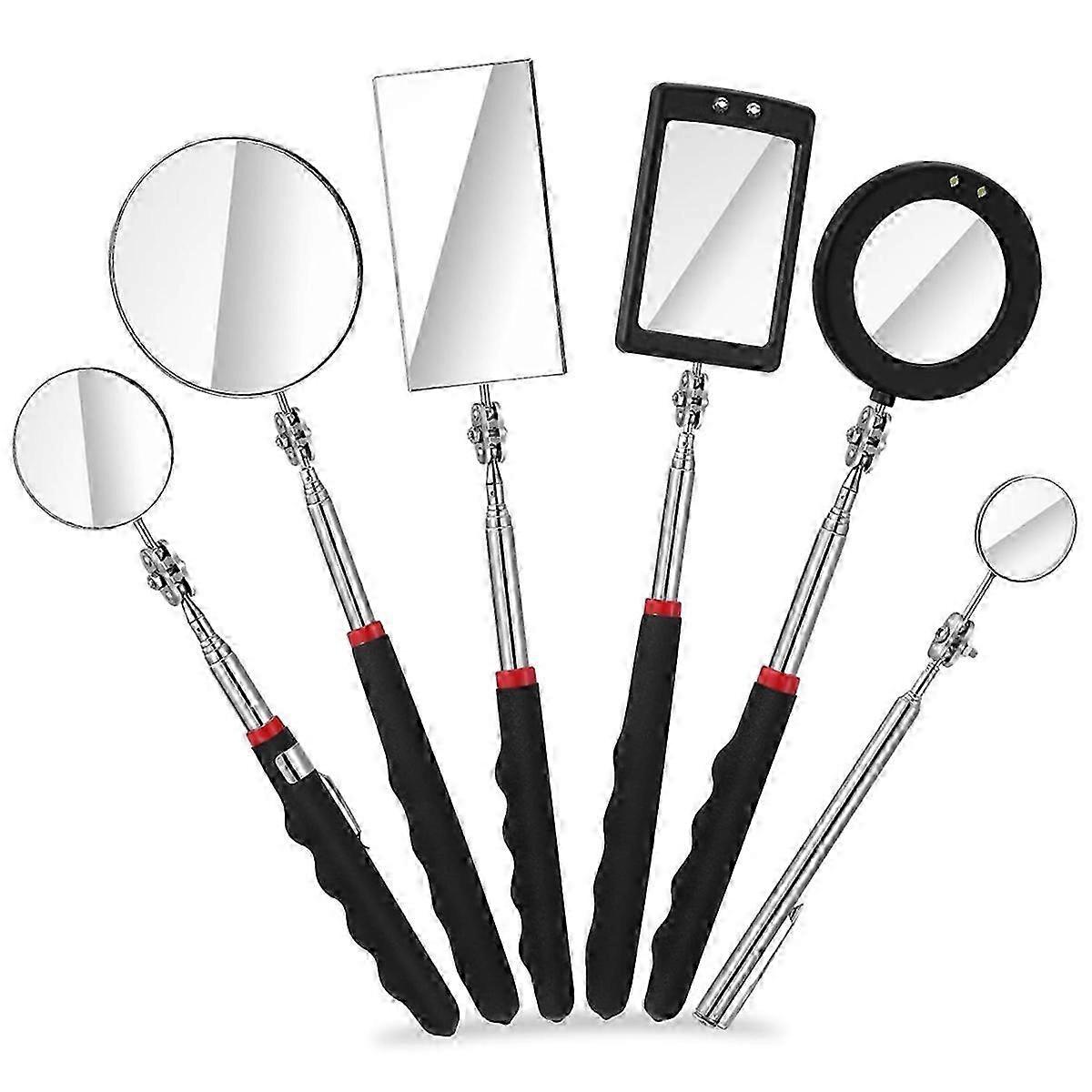 6Pcs LED Telescoping Inspection Mirror,Retractable LED Mechanical Mirror Tool,Retractable Under Vehicle Detection Mirror