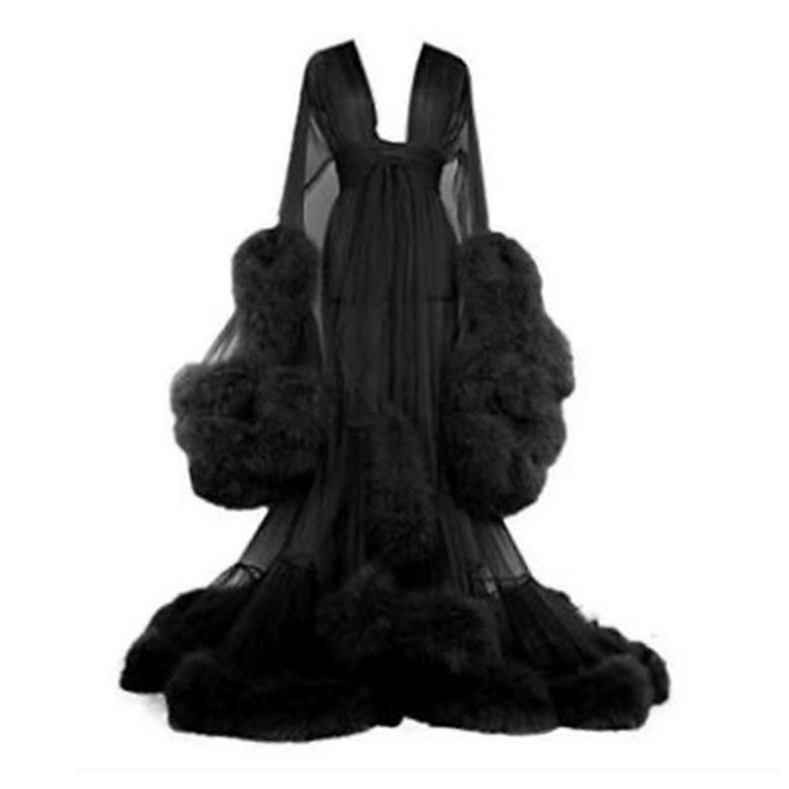 Frauen Trailing Langkleid Feder ausgestellte Ärmel Kleid perfekt für Junggesellinnenabschiede