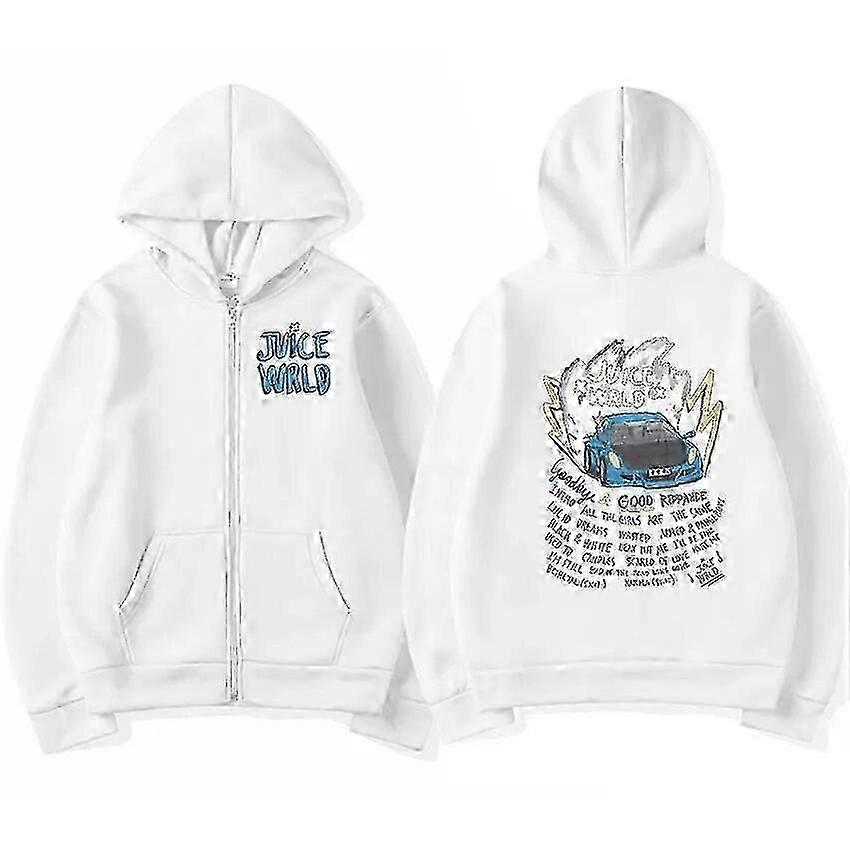 Moletom com zíper inspirado no rapper Juice Wrld, unissex, estilo streetwear casual oversized com design hip hop moderno.