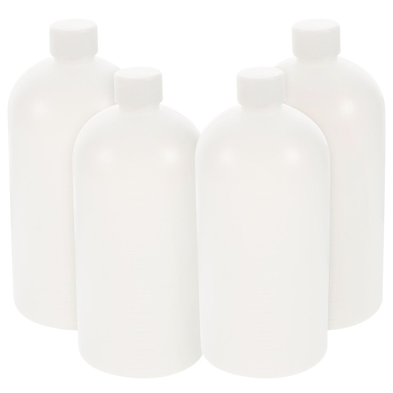 4Pcs PE Bottles with Caps Water Bottles Thin Mouth Bottles Sample Storage Container 1000ml