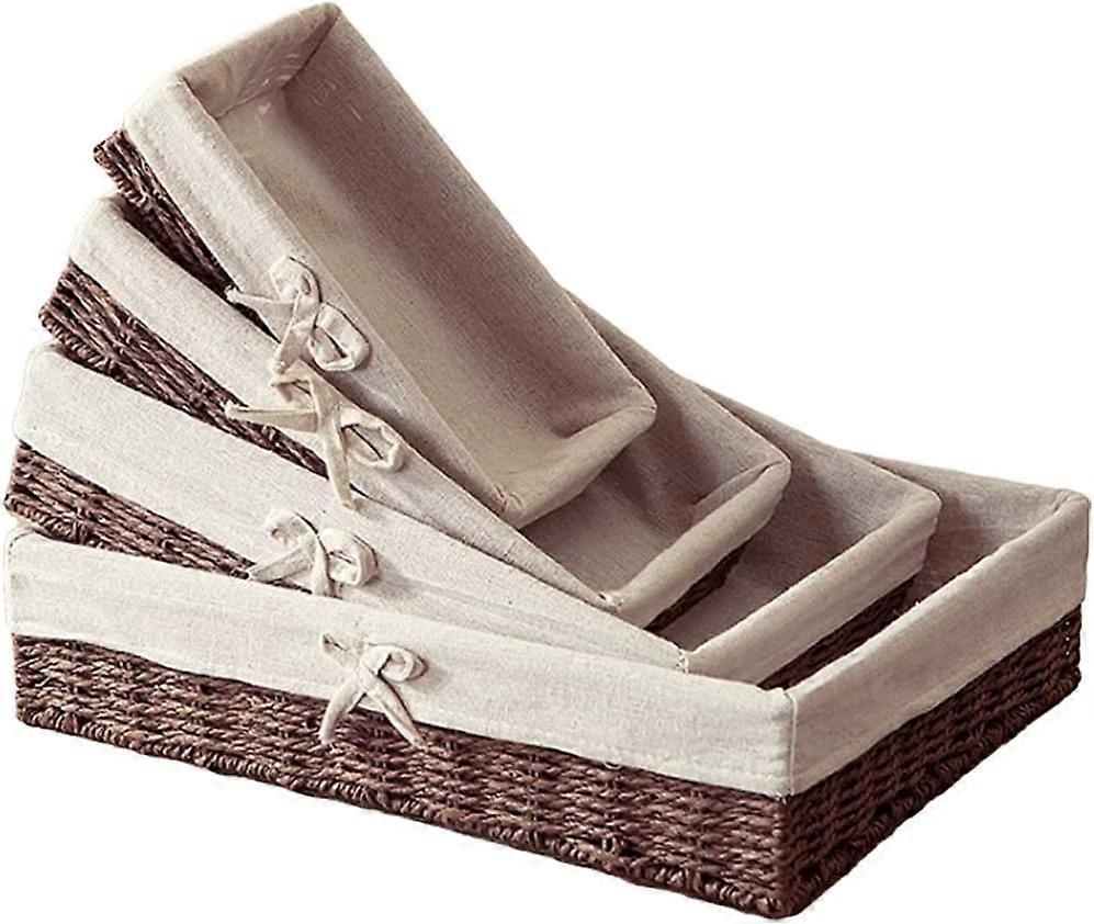 Wicker Fruit Storage Basket Faux Rattan Woven Rectangular Kitchen Organizer Countertop