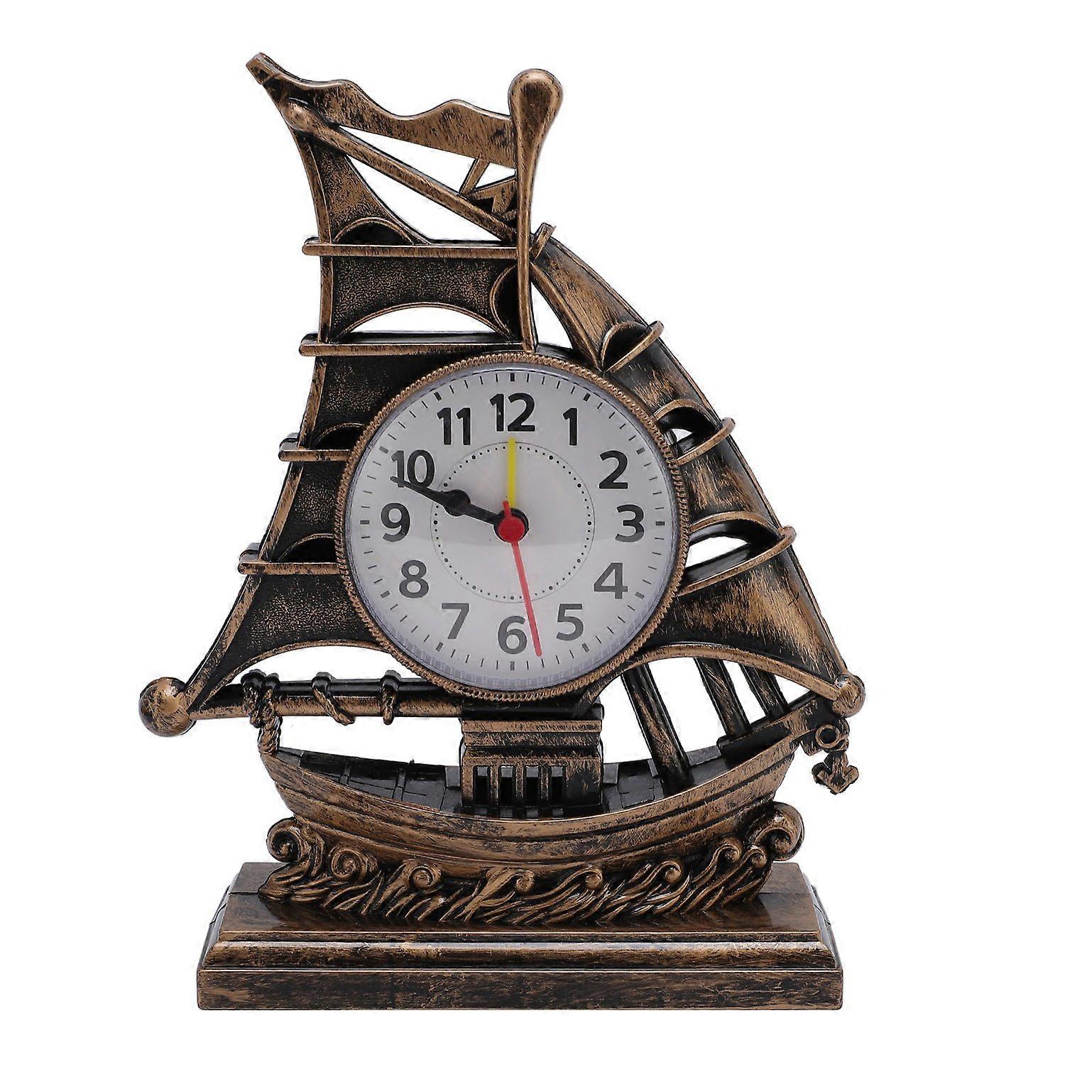 Sailboat Figurine Clock Antique Decorative Easy To Maintain Boat Figurine Time Clock for Home