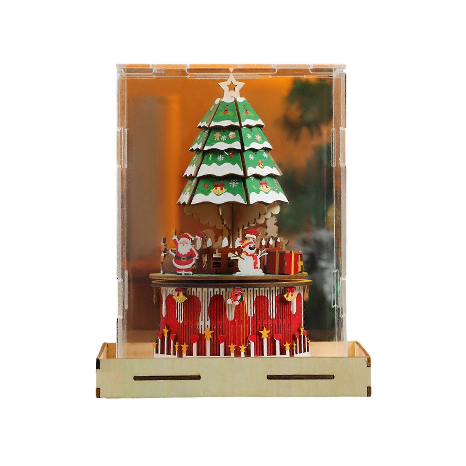 Handmade Wooden Christmas Tree Ornament Assembly Puzzle Music Box Building Block For Home Decoration Multicolor
