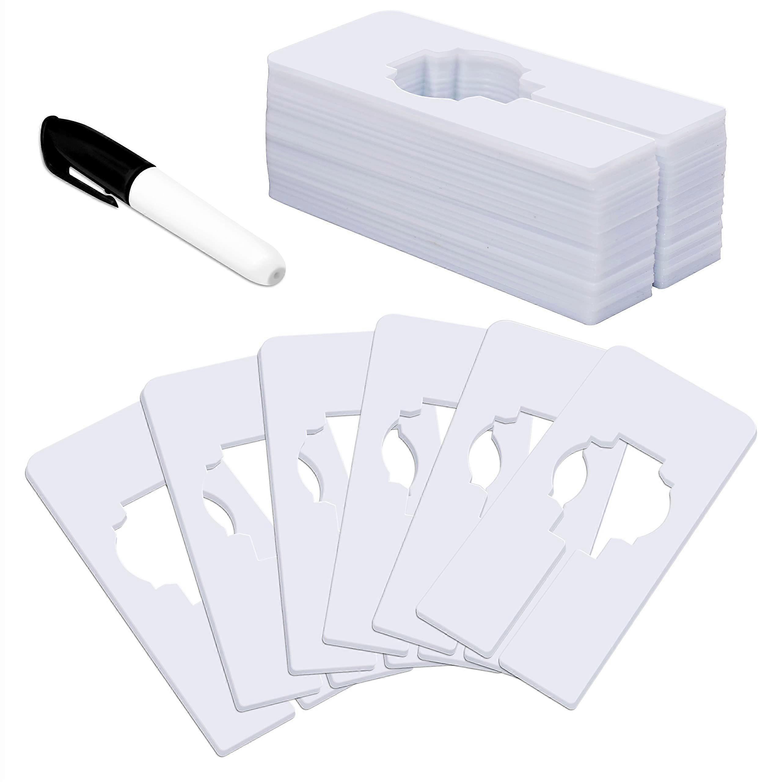 30-pack rectangular white plastic closet dividers with marker, writable, reusable 2" x 5" (1.4" inner diameter)