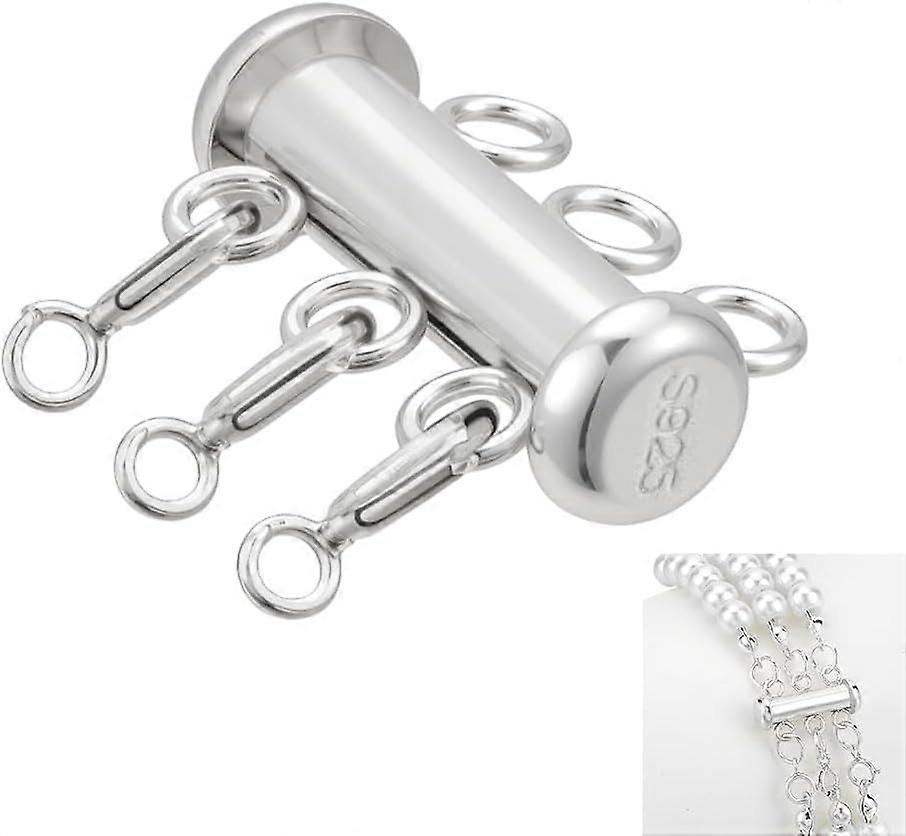 925 Sterling Silver Necklace Layering Clasp Layered Detangler Clasp 3 Strands Necklace Connectors Stacker Clasps with Slide Lock Clasps for Bracelet J