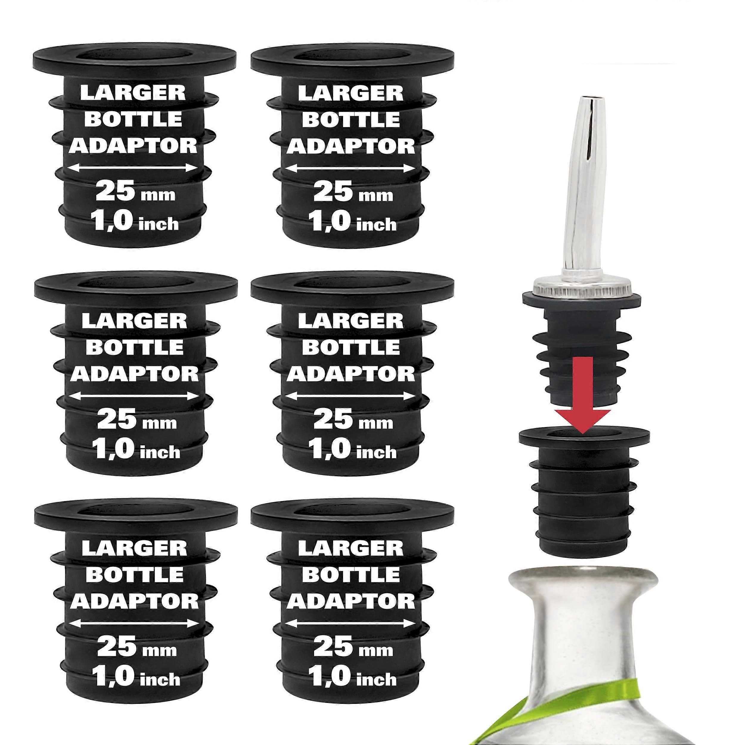 Liquor Pourer Adapters Set of 6 for Large Olive Oil and Liquor Bottles Up to 25mm Neck