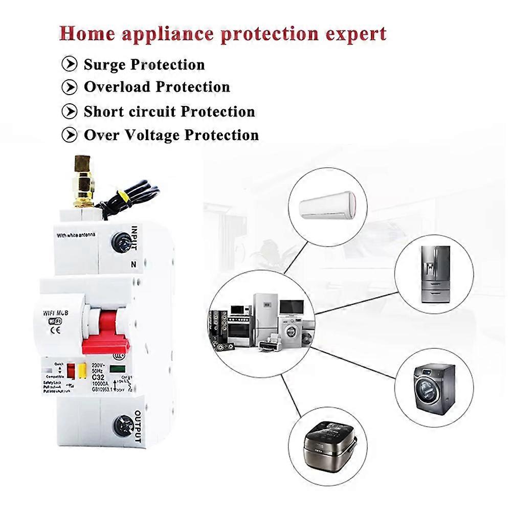 WiFi Circuit Switch Smart Breaker 25A 1P Remote Control Timing Switch Delay Automatic Lock Intelligent Recloser