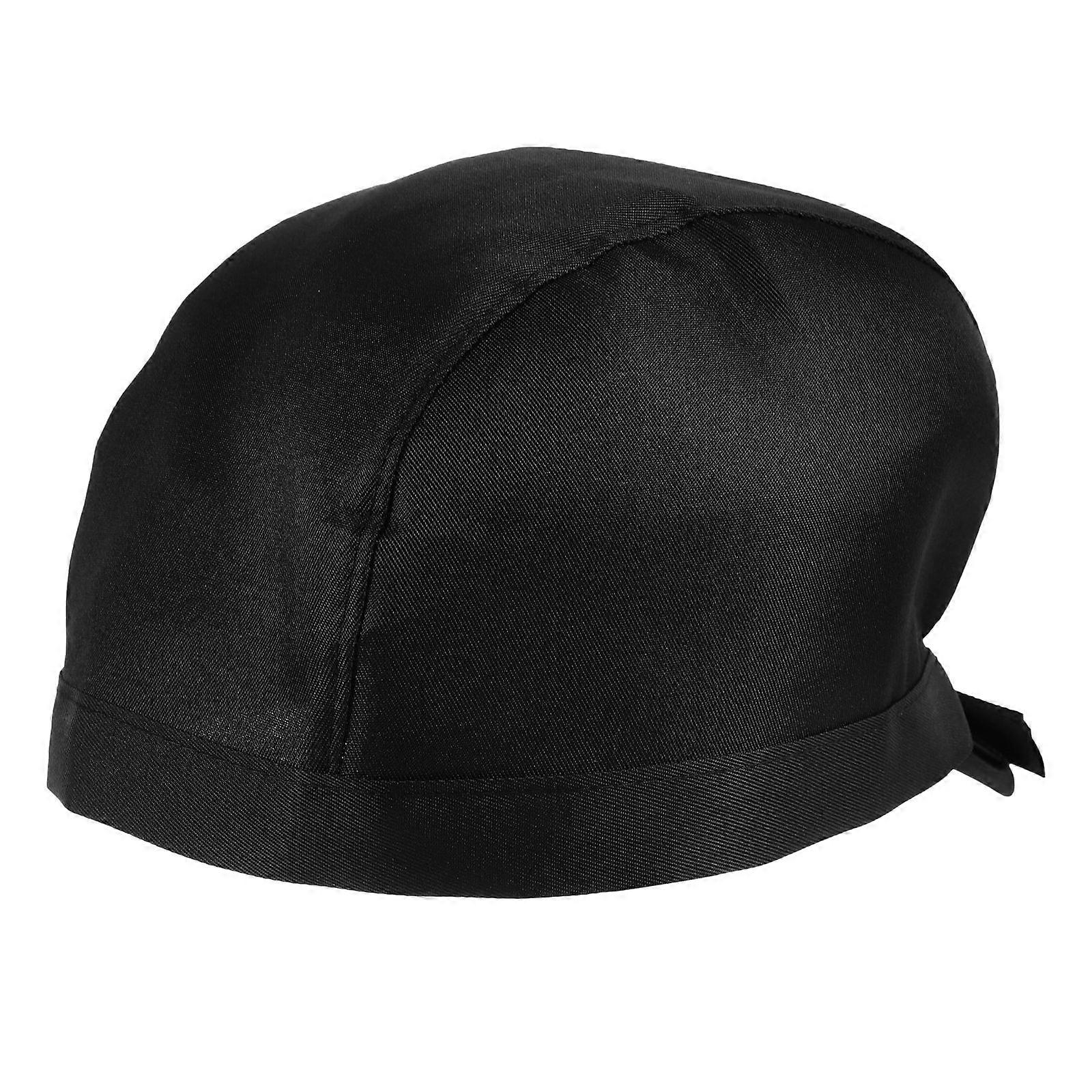Black Catering Skull Cap for Wearing Use Chefs Hat Ribbon Style