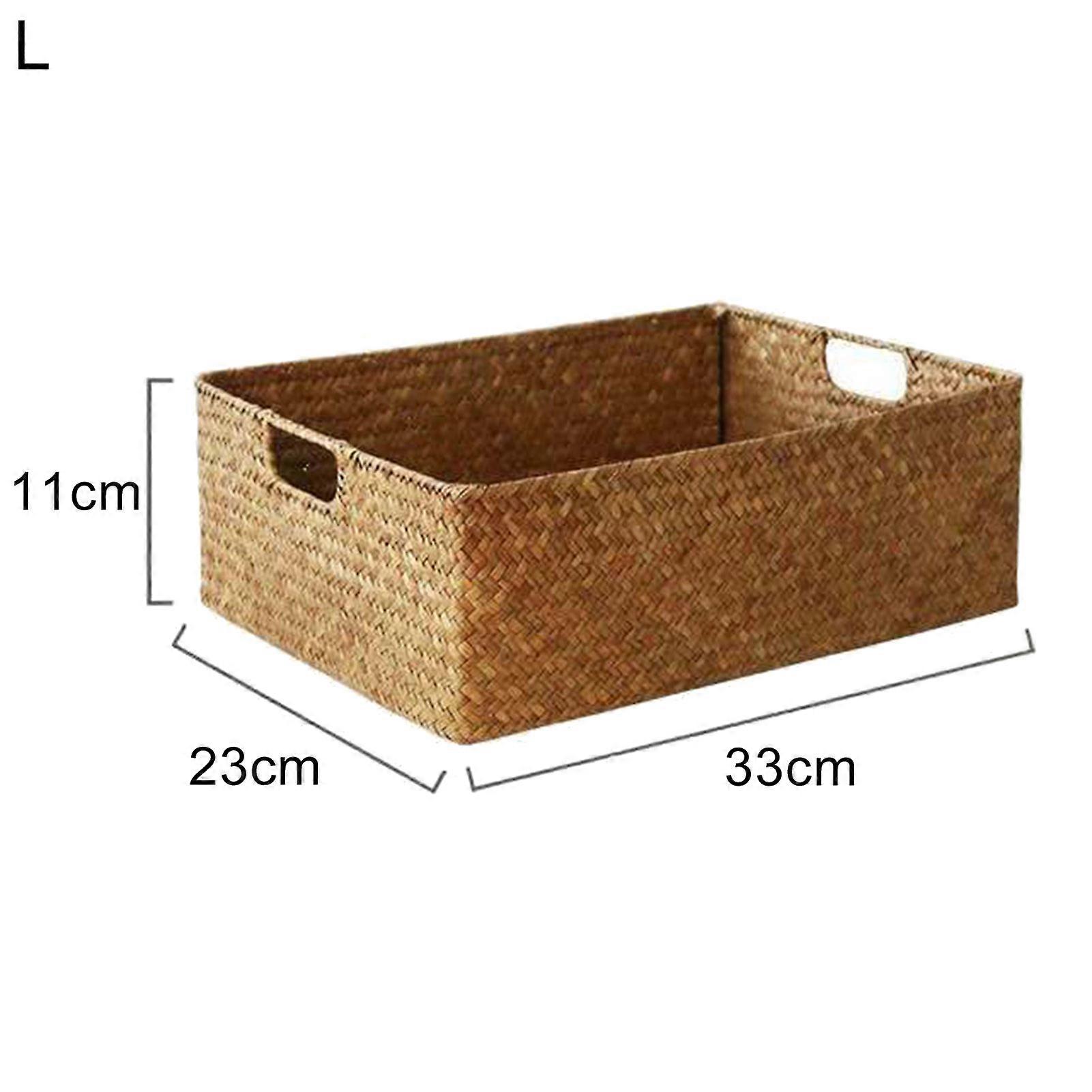 Large Home Storage Basket Box Grass Woven Rectangular Storage Container Sundries Kitchen Drawer Organizer