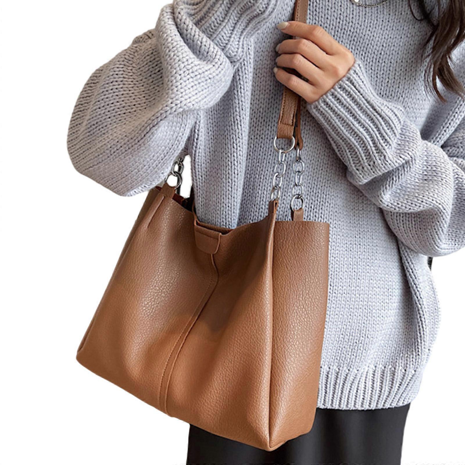 Stylish Unisex Shoulder Bag with Trendy Solid Color Design Practical and Durable PU Handbag with Large Capacity for Girl  Coffee