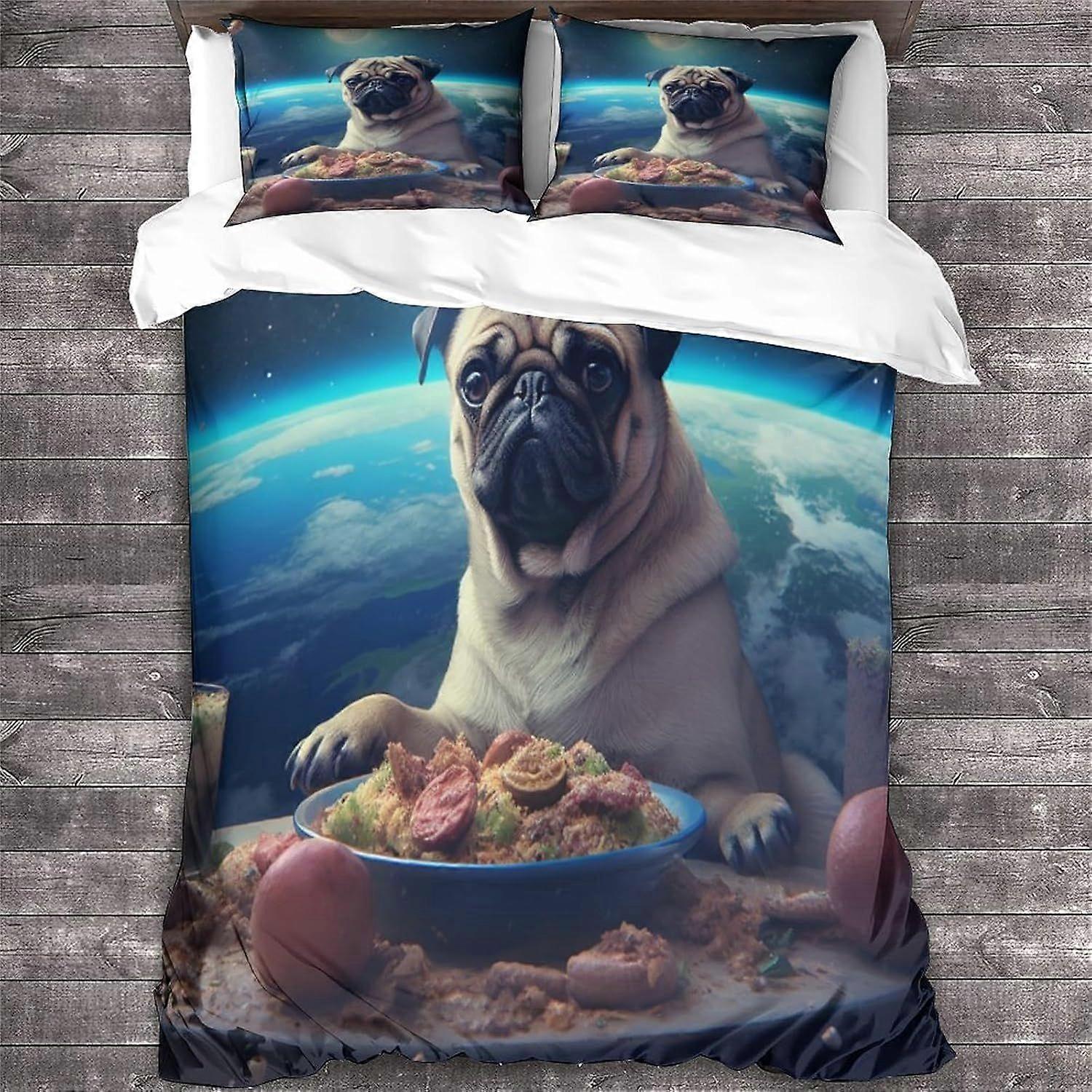 مجموعة غطاء لحاف LikeEj PUG مجموعة فراش 3 قطع ، ستوكات ناعمة 3D نمط غطاء لحاف إغلاق سحاب مع أكياس وسادة