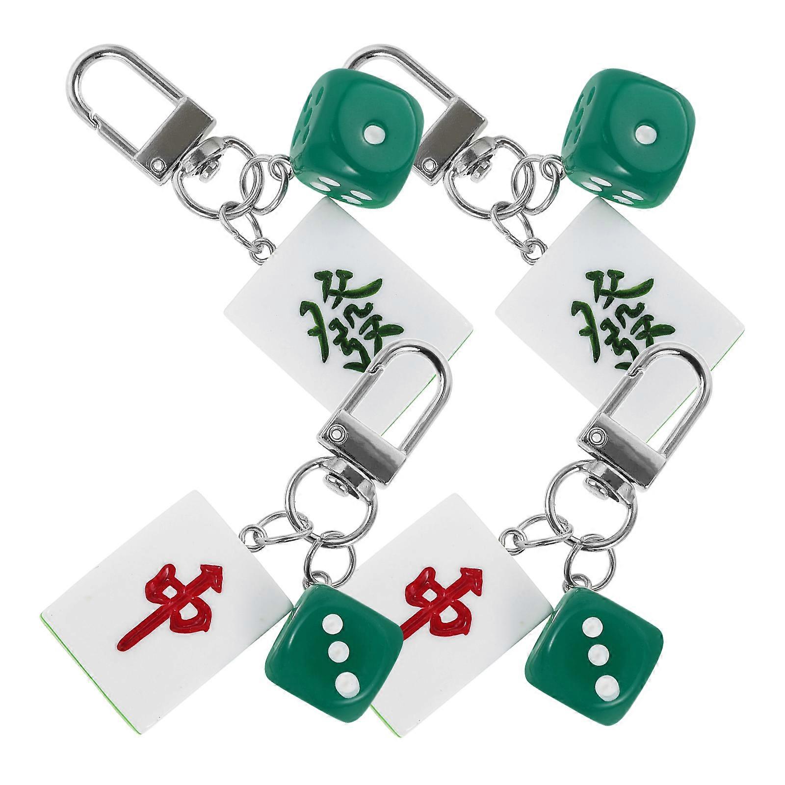 Mahjong Keychains Decorative Bag Pendant for Key Chain 4Pcs Assorted Color