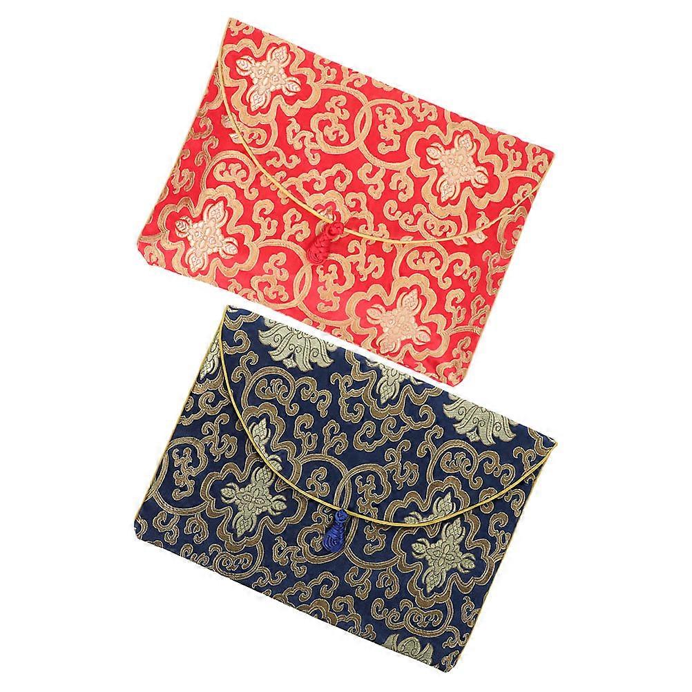 Storage Bag Chinese Traditional Style Buddhist Scriptures Pouch Red Rectangular Book Holding 2Pcs