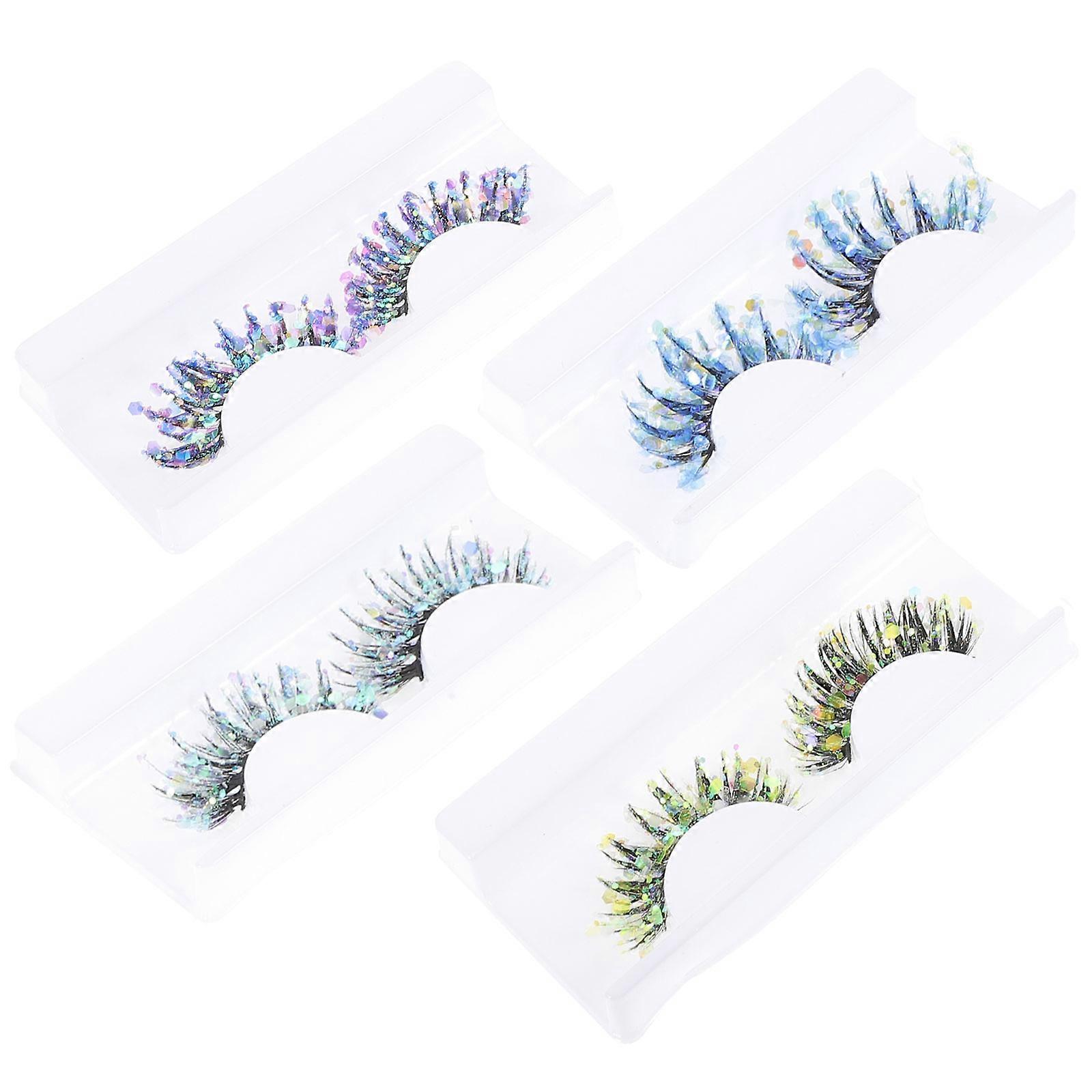 4 Pairs Glitter Eyelashes Colored False Eyelashes Makeup Eyelashes False Lash