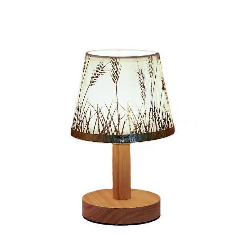 Bedside Table Lamp with Linen Shade, 3Color Light Modes, Wooden Base for Bedroom, Brown