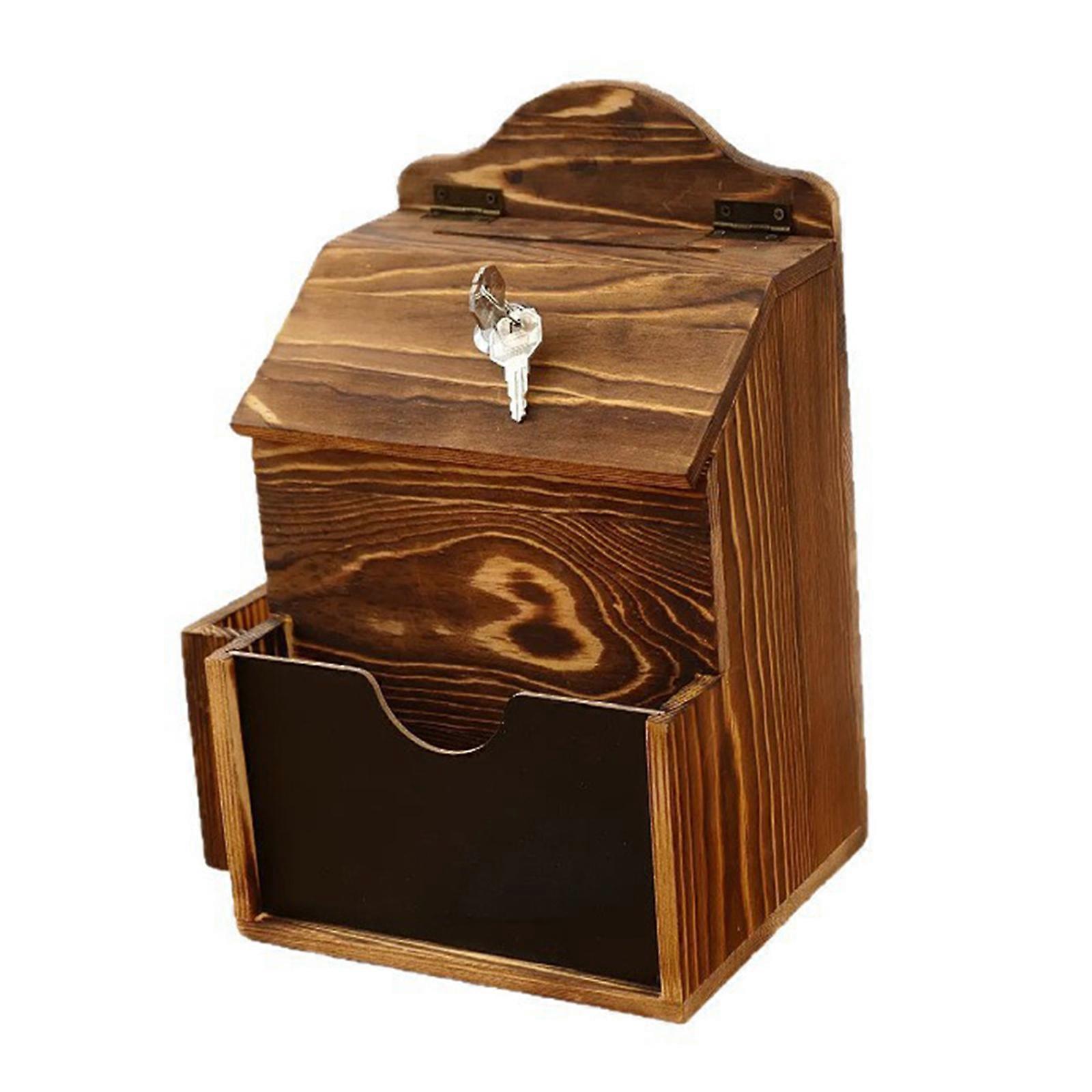 Wooden Retros Suggestion Box Lockable Removable Panel Side Storage Wall Installation For Feedback Collection Multicolor