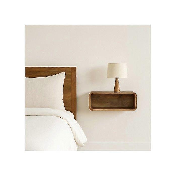Elegant Space-Saver: Wall Mounted Round Chestnut Bedside