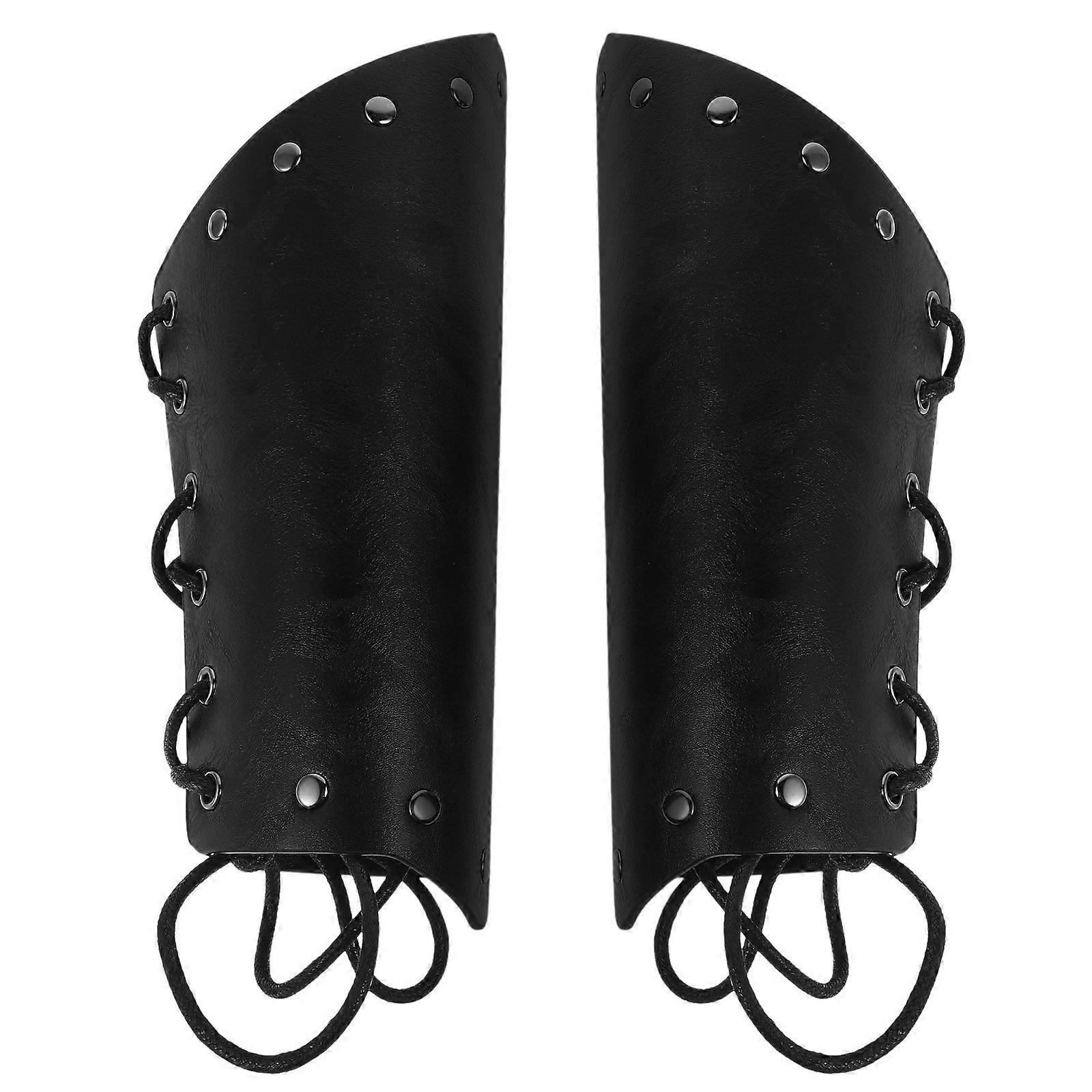 Medieval Bracers for Party Use Black PU Material 2Pcs Arm Cuffs