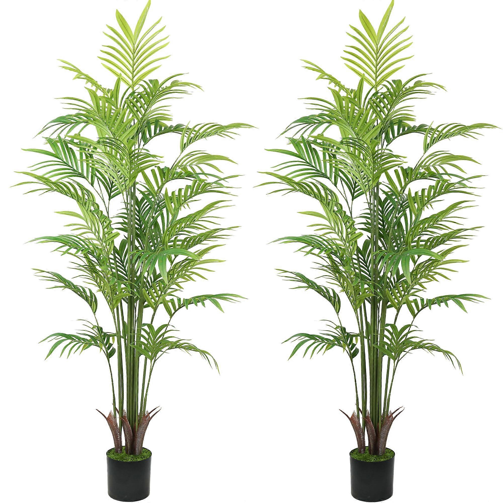 6ft Artificial Palm Trees Set of 2 with Lifelike Tropical Look and Black Planter for Indoor Outdoor