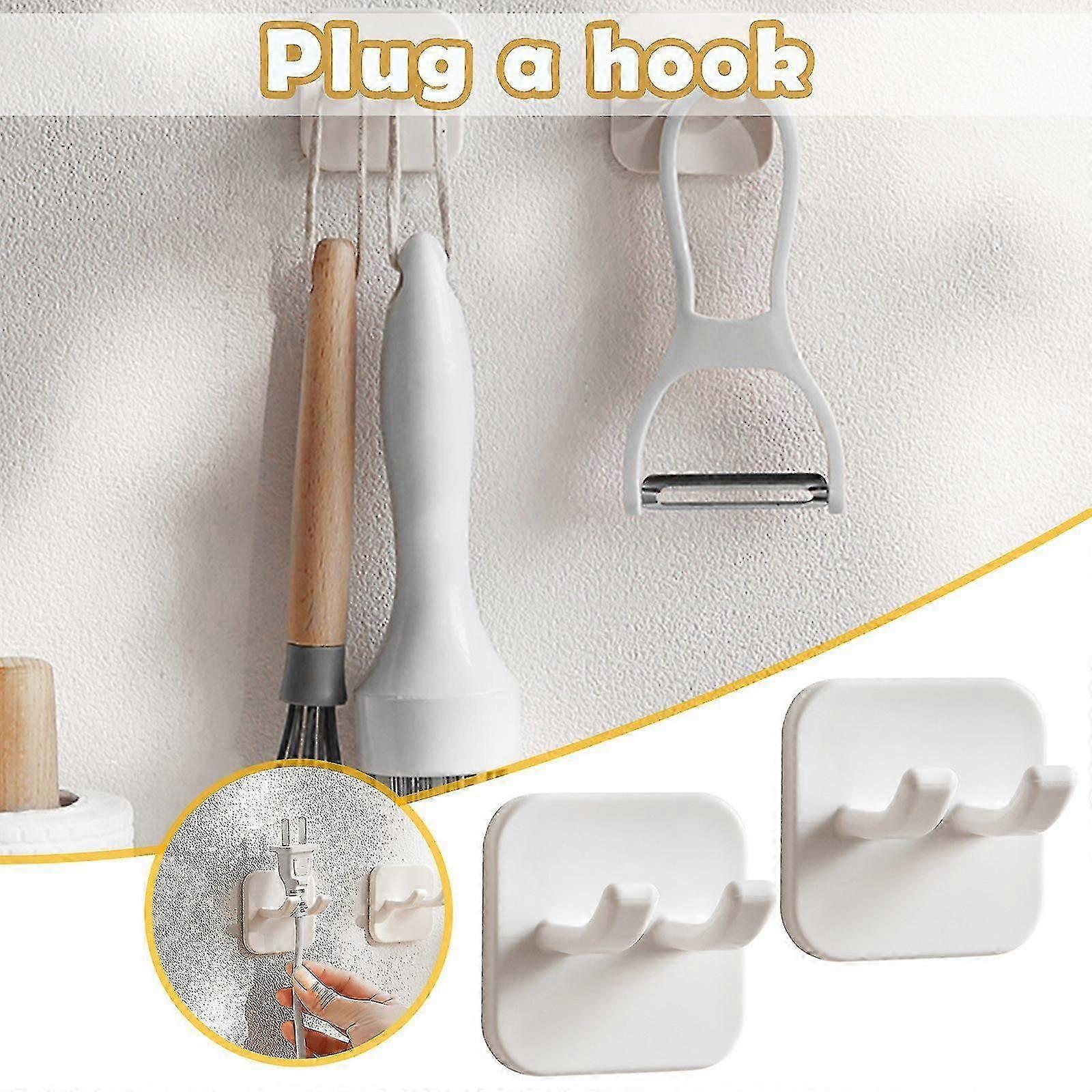 2pcs Punch-free Plug Hook Creative Wire Kitchen Socket Storage Rack Double HookGOOD