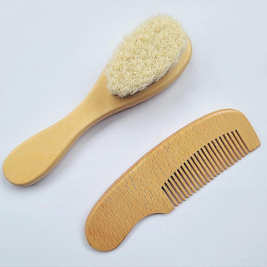 Ensemble de peignes pour b��b��, 2 pi��ces, brosse �� cheveux pour soins de b��b��, laine douce en h��tre, peigne en bois, masseur pour nouveau-n��,