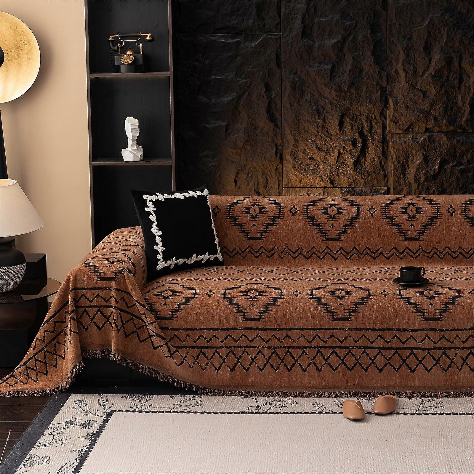 Bohemian Chenille Sofa Cover for Sectional Couch, Non Slip Breathable Throw Blanket 71x118 Pumpkin