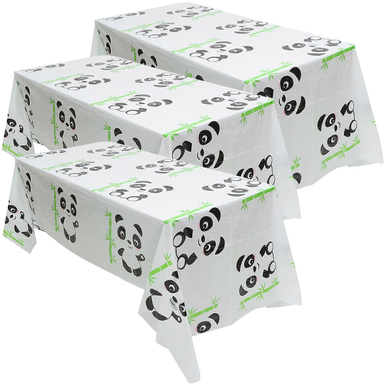 Cute Panda Print Tablecloth 9Pcs Waterproof Rectangular Cover For Children's Event 86.46X51.88In