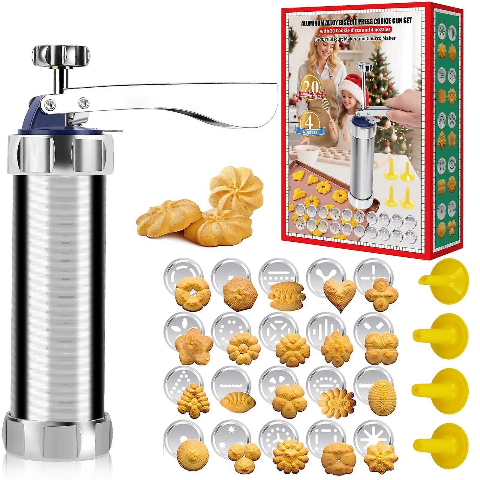 Stainless Steel Cookie Press with 20 Discs and 4 Tips for Biscuit Making and Cake Decorating