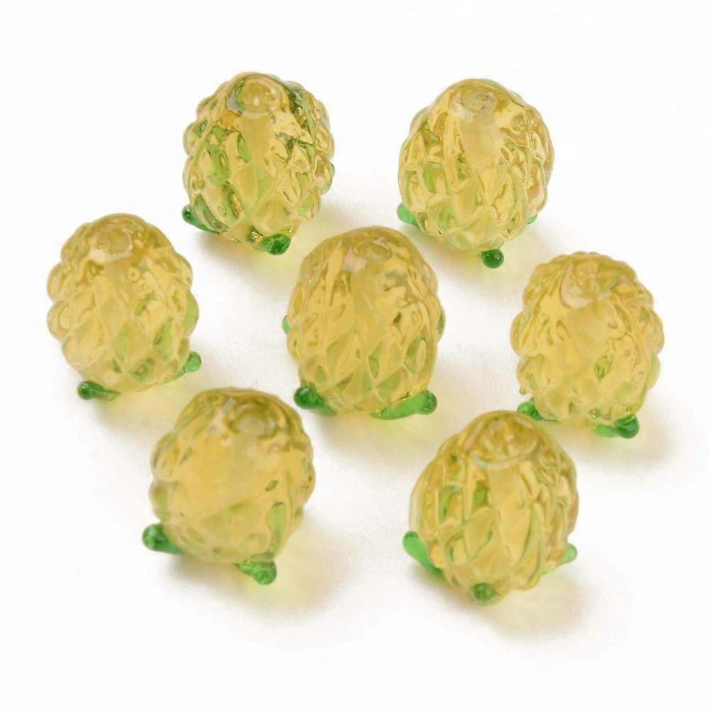 Handmade Bumpy Lampwork Beads Pineapple Light Khaki 14.5x11x11mm Hole: 1.2mm