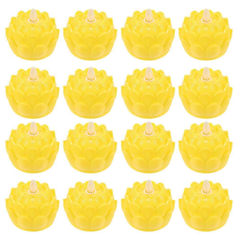 Yellow LED Lotus Lantern for Temples Plastic Lighting 12Pcs