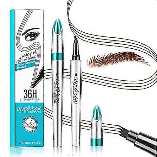 Waterproof Microblading Eyebrow Pencil Dark Brown with 4 Fork Tip and Integrated Brow Brush