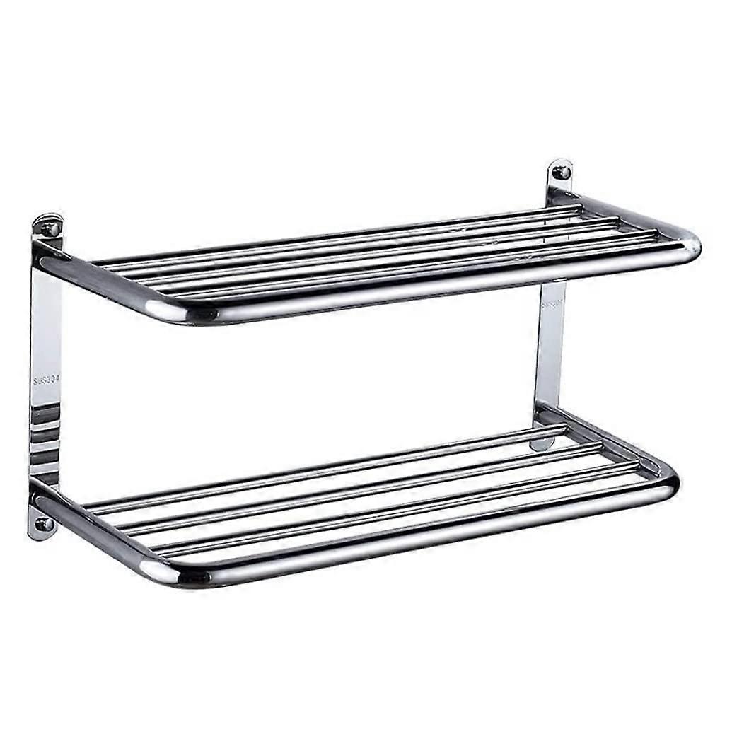 Stainless Steel Double Layer Wall Mounted Towel Rack 57.5cm Bathroom Shelf Durable Space Saving