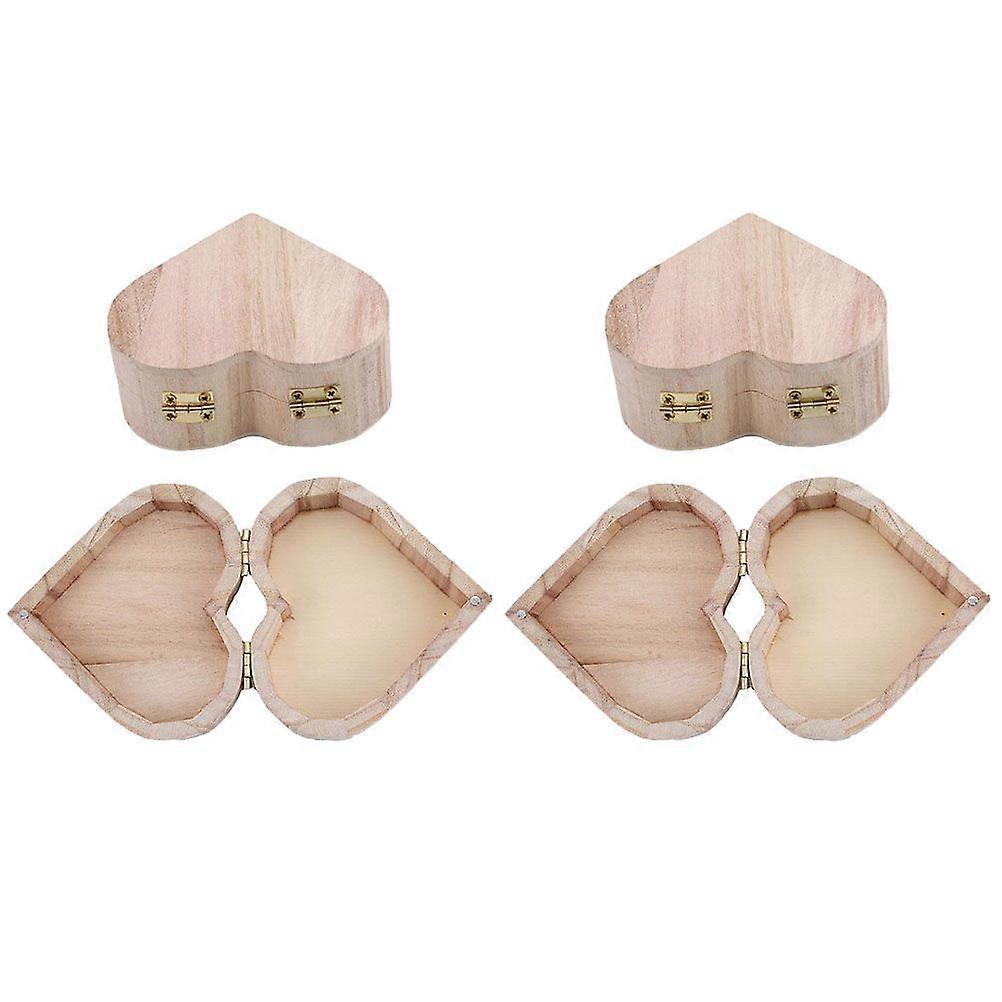 4Pcs Solid Wood Jewelry Boxes Heart Shape Gift Storage Boxes for Valentine's Day