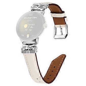 For Google Pixel Watch 3 41mm/Watch 2/Pixel Watch Rhinestone Genuine Cowhide Leather Watch Strap (Si