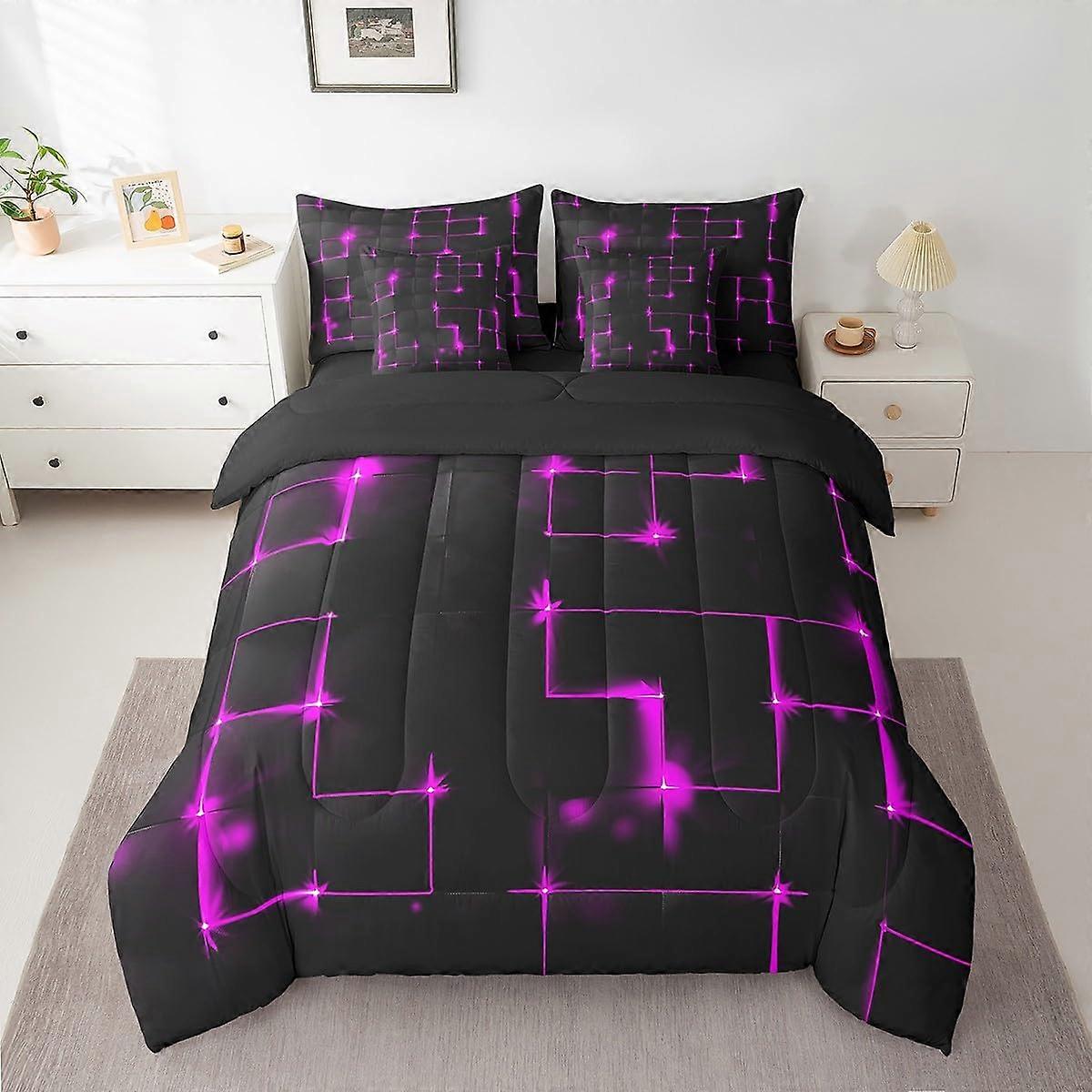 Full Size Comforter Set Black and Purple 7 Piece Soft Microfiber Bedding with Sheets and 3D Print