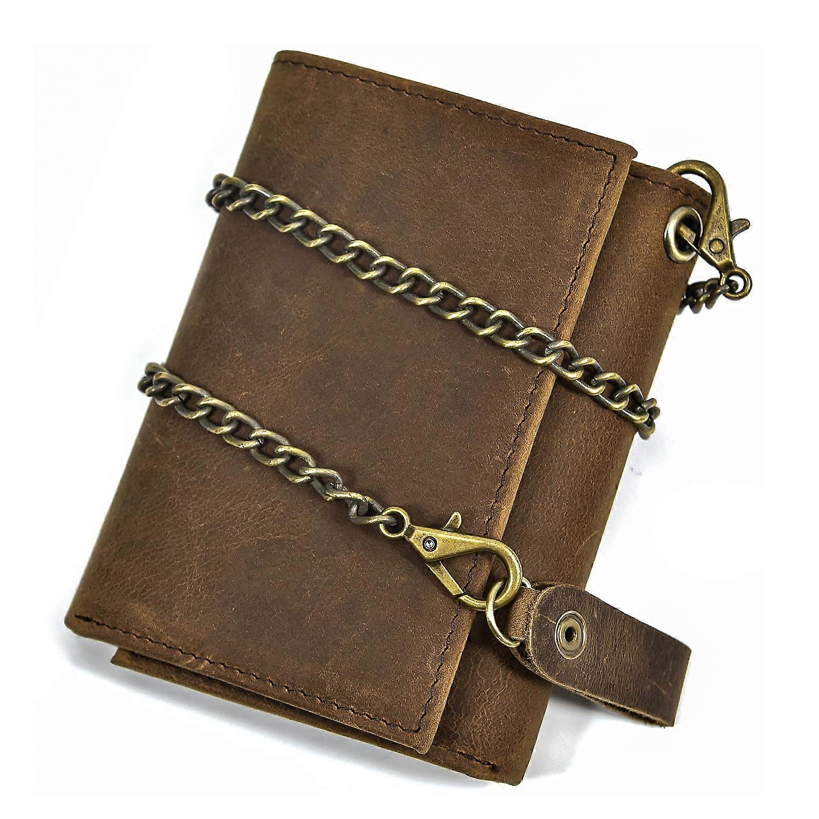 Men's  Leather Trifold Wallet with AntiTheft Detachable Chain and ID Window Brown
