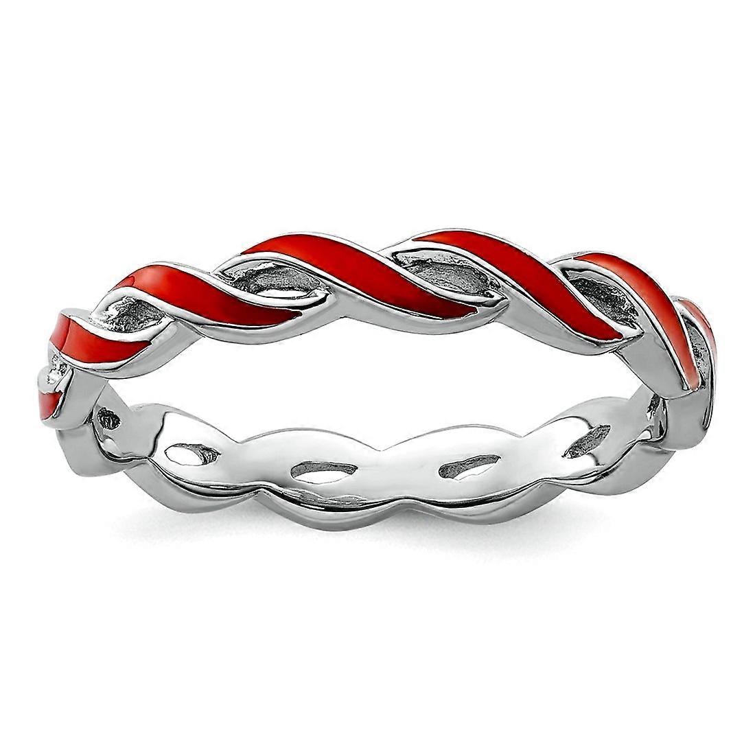 2mm 925 Sterling Silver Polished Stackable Red Enamel Ring Stackable Ring for Women - Ring Size: 5 to 10