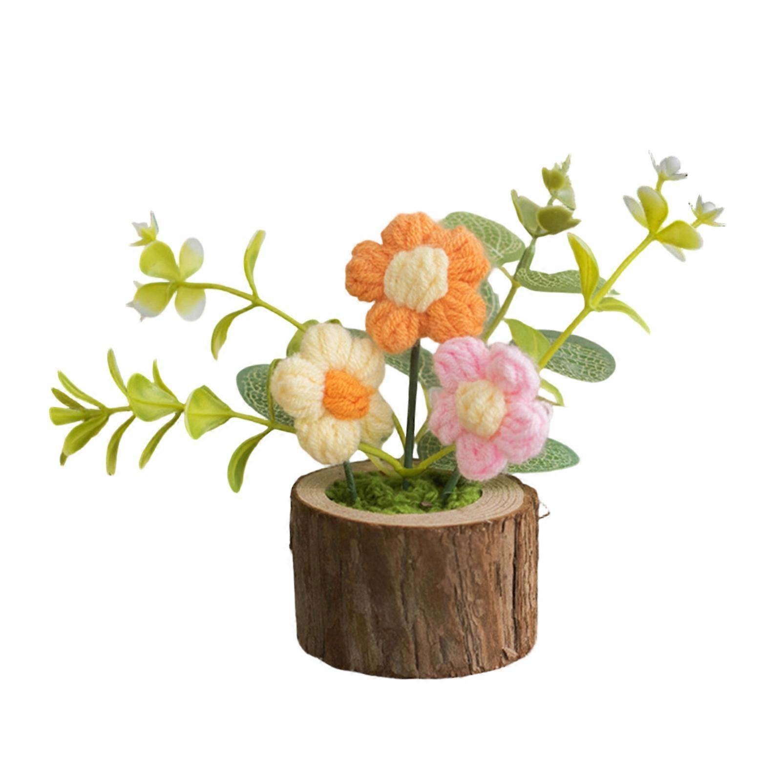 Handcrafted Knitted Flower - for Desk - with Pot