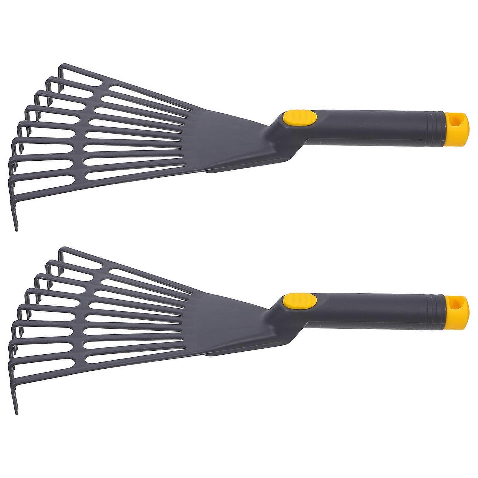 Plastic Garden Rake for Leaf Cleanup with Comfortable Handle 2Pcs Grey