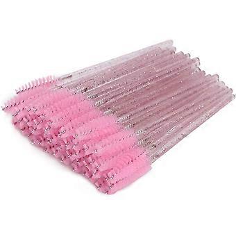 50 stk. nylon makeupbørster, mascarabørster, øjenvipper, øjenbryn, engangs bærbar børste til øjenvippeextensions, øjenbryn (lyserød)