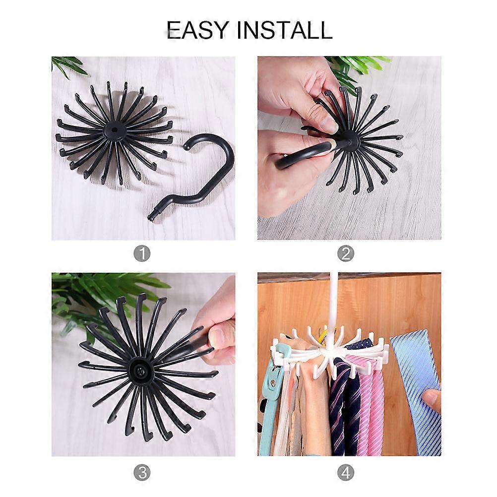 Tie Hanger Organizer Rotating Rack for 8Pcs Multi-Purpose Black Plastic