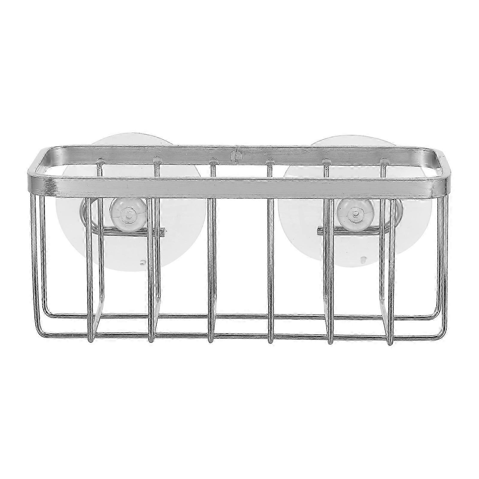 Scrubber Holder Kitchen Storage Rack Quick-drying Strong Suction Suitable For Bathroom Silver 1Set